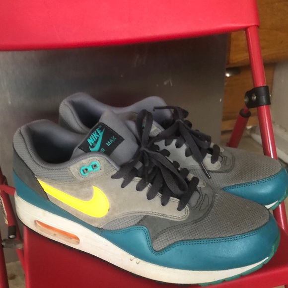 Mens Nike Air Max 1 Essential Cool Grey Catalina Aqua - Picture 1 of 7